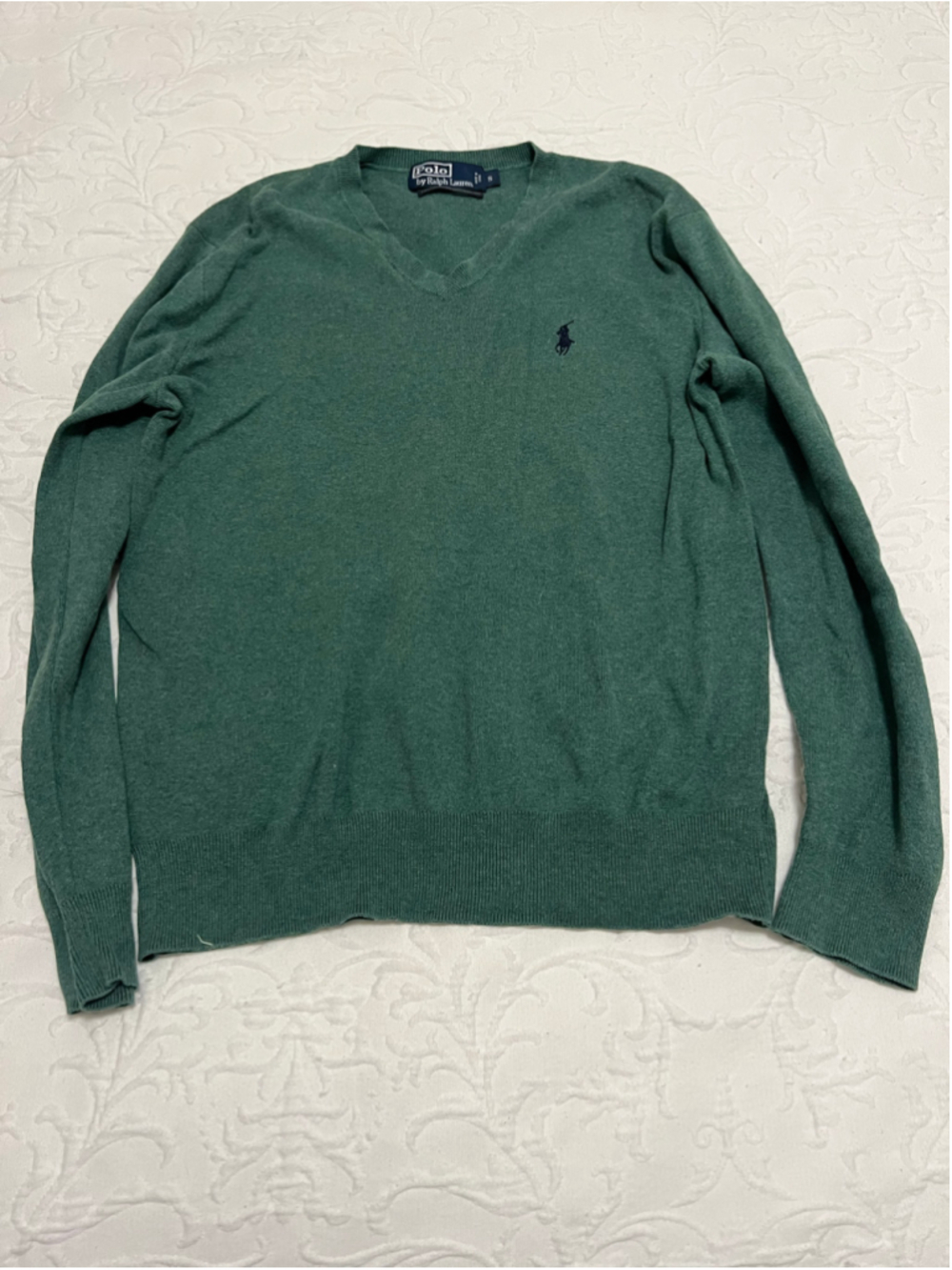 Men's Vintage Polo by Ralph Lauren V-Neck Sweater Green Size S